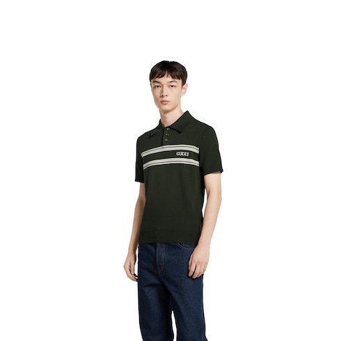 Polo en soie et coton avec intarsia