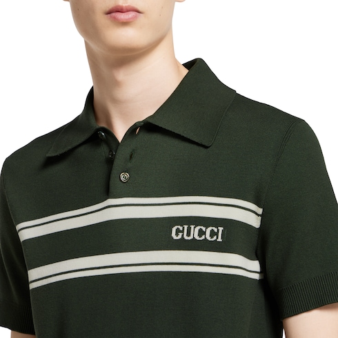 Polo en soie et coton avec intarsia