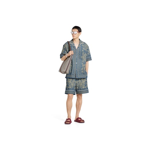 Short de jacquard de denim con GG