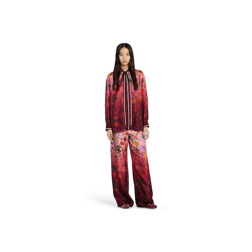 Chemise en soie à imprimé avec nœud de cou