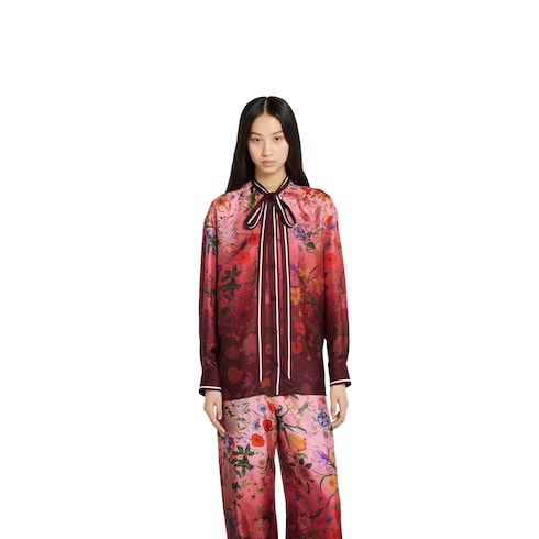 Chemise en soie à imprimé avec nœud de cou