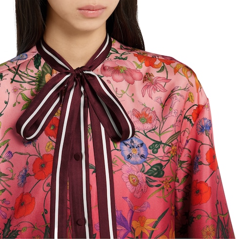 Chemise en soie à imprimé avec nœud de cou