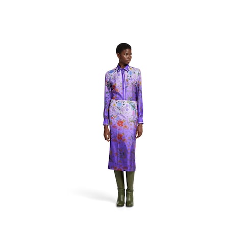 Printed silk twill skirt