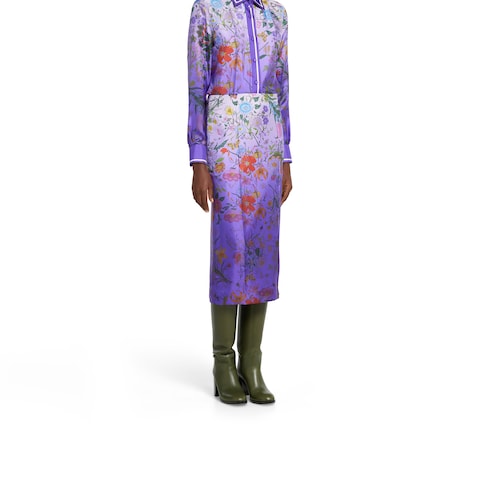 Printed silk twill skirt