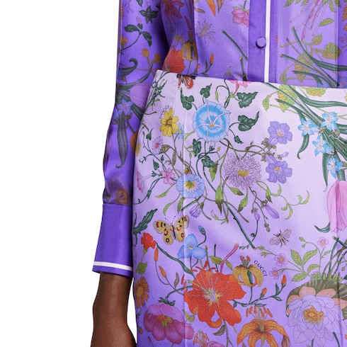 Printed silk twill skirt