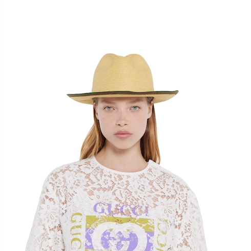 Cappello in paglia con nastro Web