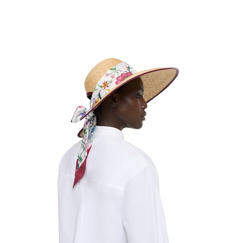 Straw wide brim hat with silk bow