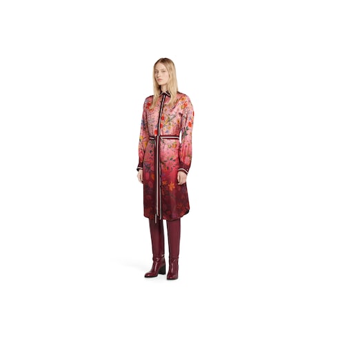 Printed silk twill shirt dress