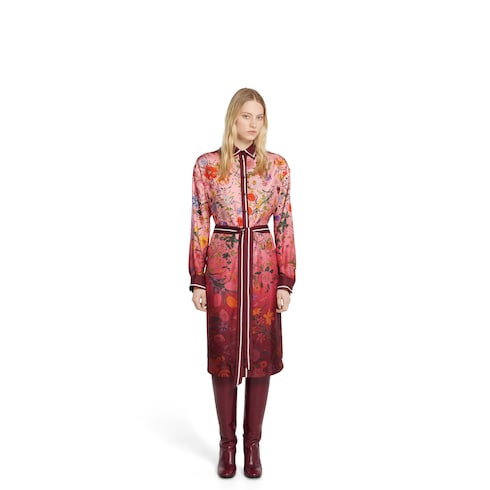 Printed silk twill shirt dress