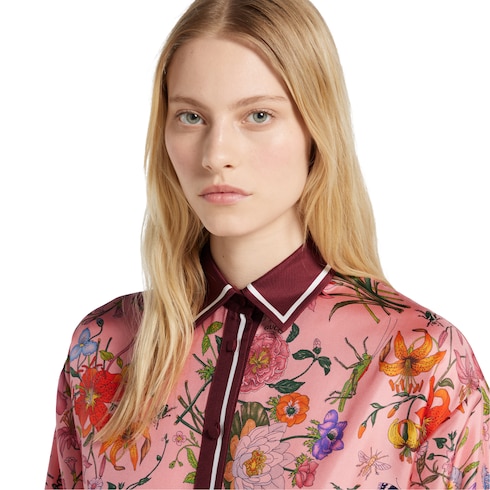 Printed silk twill shirt dress