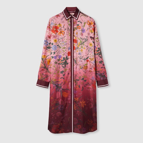 Printed silk twill shirt dress