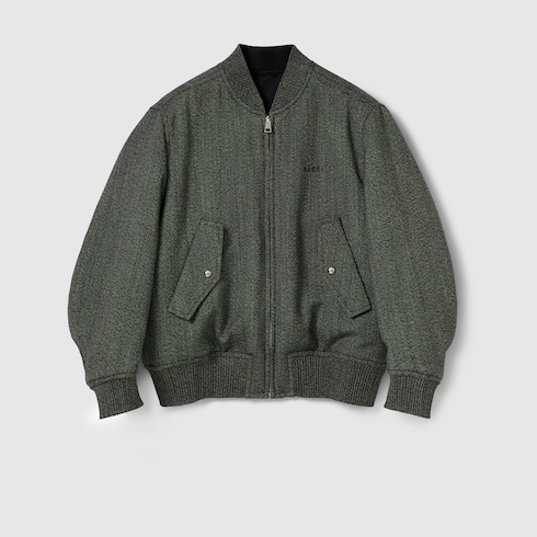 Herringbone wool mouliné bomber jacket