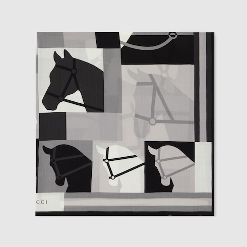 Wool shawl with equestrian motif
