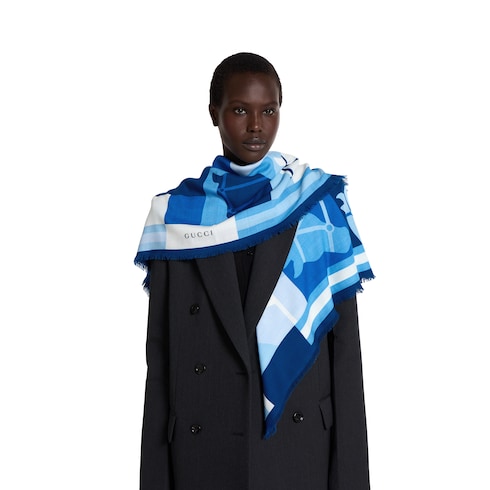 Wool shawl with equestrian motif