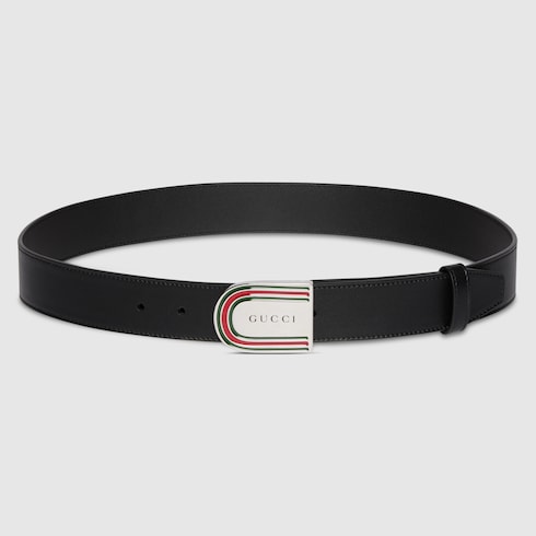 Belt with enameled Web detail buckle