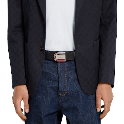 Belt with enameled Web detail buckle