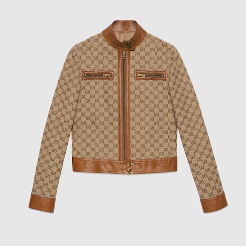 Veste en toile GG avec finitions en cuir