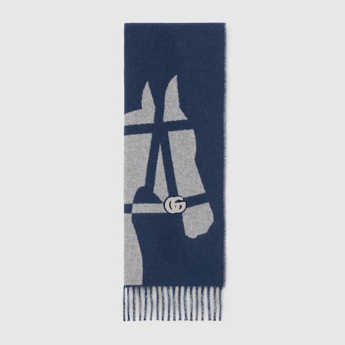 Wool scarf with jacquard motif