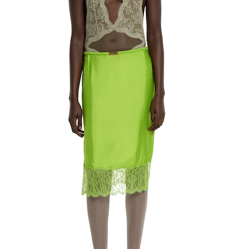 Viscose twill skirt with floral lace