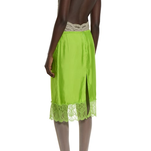 Gonna in twill di viscosa con pizzo floreale