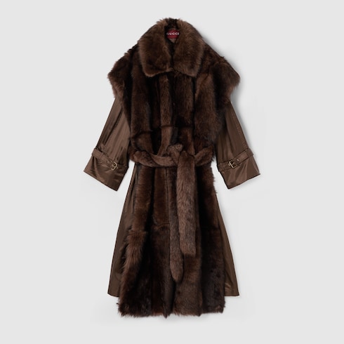 Soft hairy shearling coat with belt Detail 2