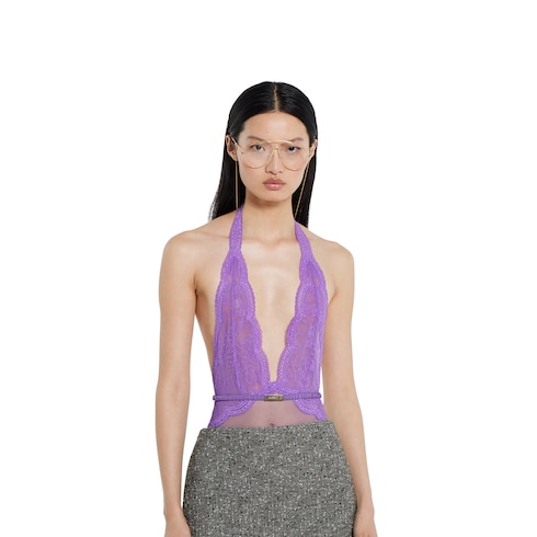 Body in tulle con pizzo floreale