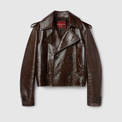 Shiny leather biker jacket Detail 2