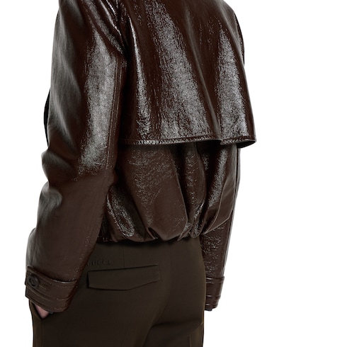 Shiny leather biker jacket Detail 5