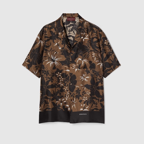Camisa bowling de sarga de seda estampada