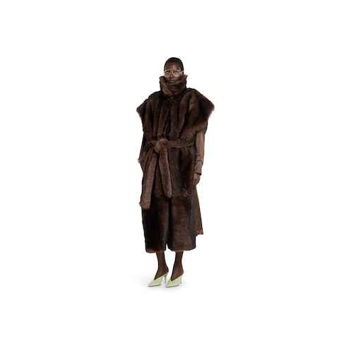 Soft hairy shearling coat with belt