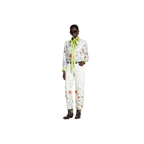 Printed denim pants