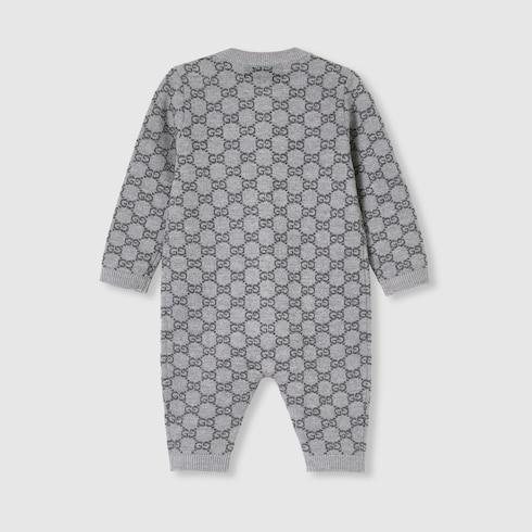 Tutina neonato in jacquard di lana GG