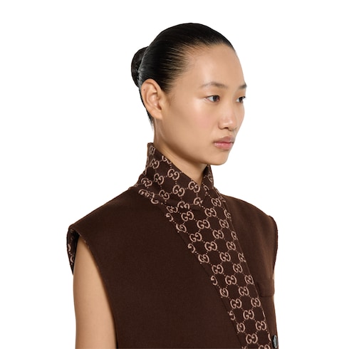 Reversible long silk wool gilet