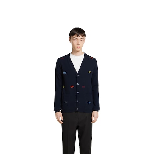 Fine cashmere cardigan with intarsia