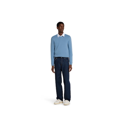 Felted wool knit sweater with intarsia