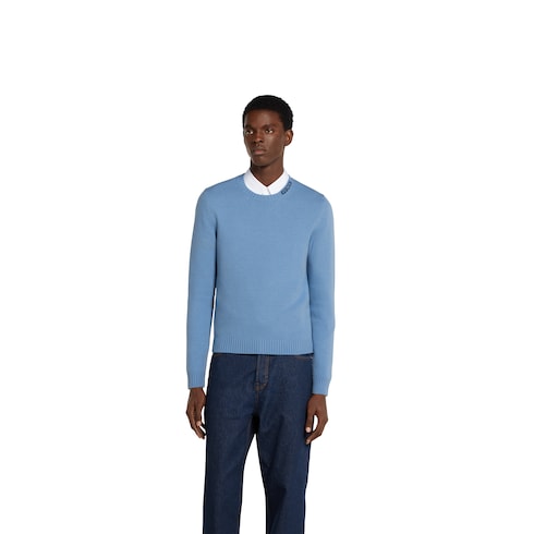Felted wool knit sweater with intarsia