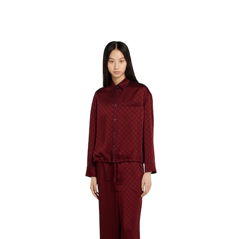GG satin shirt with tie waist