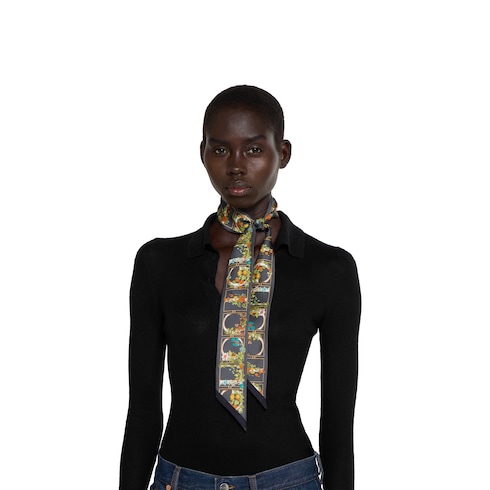 Printed silk twill neck bow