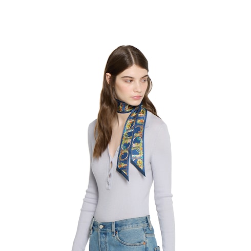 Printed silk twill neck bow