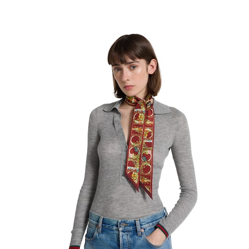 Printed silk twill neck bow