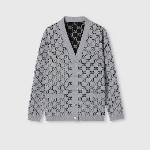 Reversible GG wool jacquard cardigan