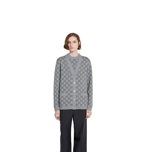 Reversible GG wool jacquard cardigan