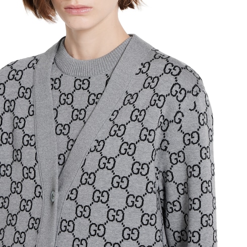 Reversible GG wool jacquard cardigan
