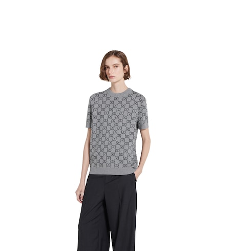Reversible GG wool jacquard top
