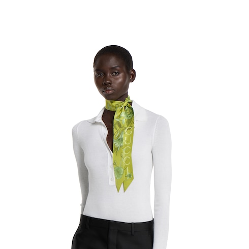 Printed silk twill neck bow
