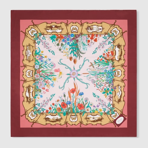 プリント シルクツイル スカーフマルチカラー＆ボルドー | GUCCI公式