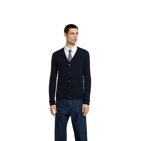 Fine cashmere cardigan with intarsia