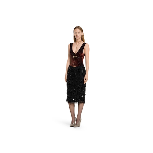 Sequin embroidered lace skirt