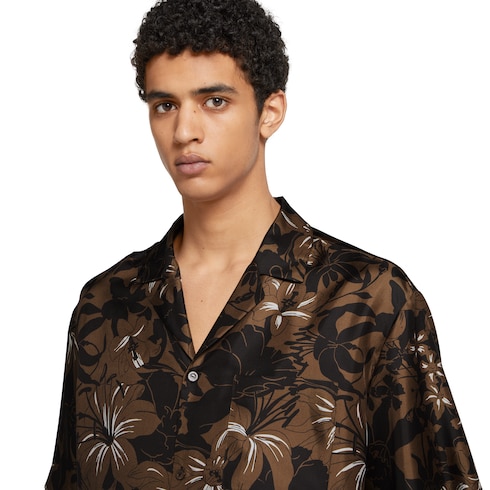Camicia bowling in twill di seta con stampa