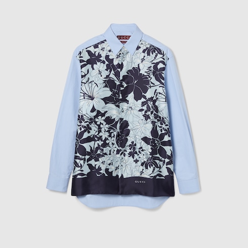 Printed cotton silk twill shirt